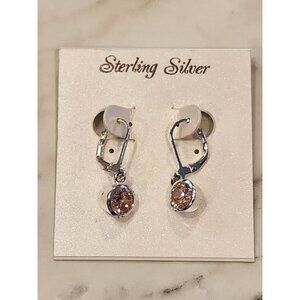 Sterling Silver Leverback Earrings With Round Champagne CZ Drop